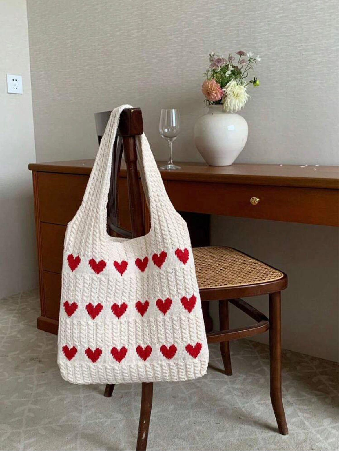 Geometric Hearts Crochet Bag (Red)