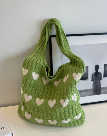 Geometric Hearts Crochet Bag (Green)