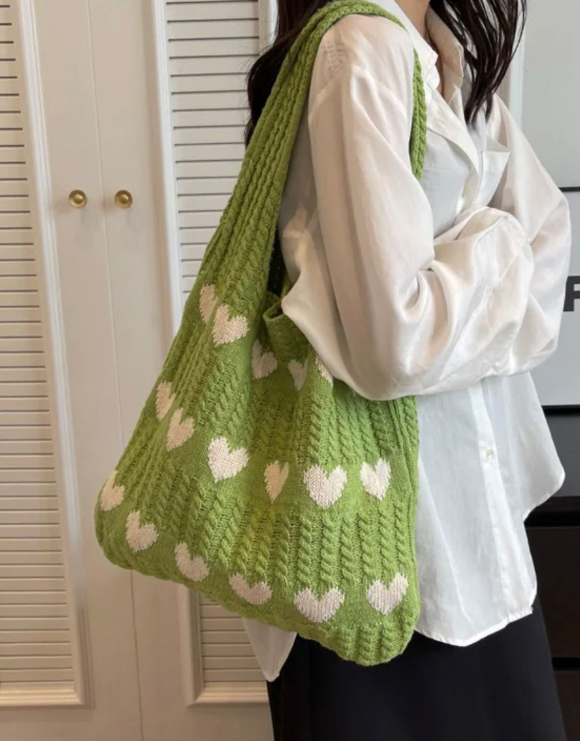 Geometric Hearts Crochet Bag (Green)