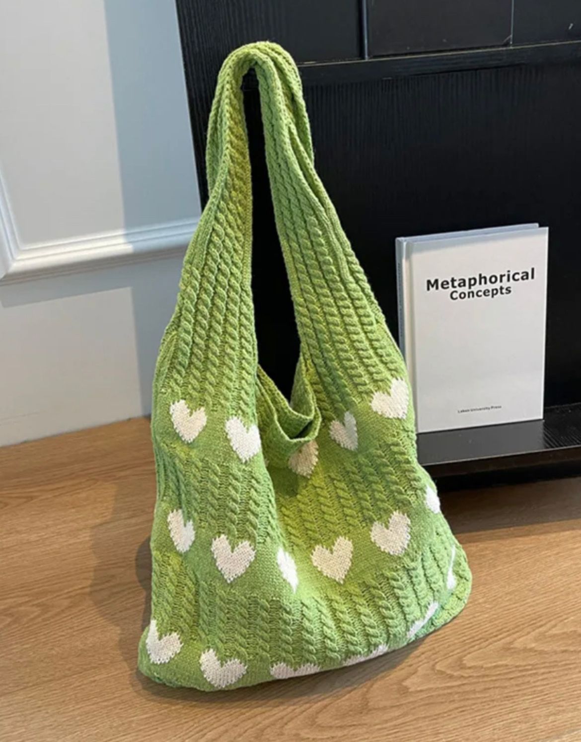 Geometric Hearts Crochet Bag (Green)