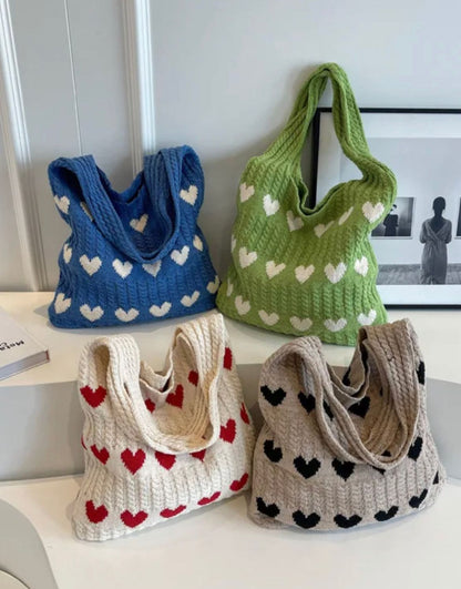 Geometric Hearts Crochet Bag (Green)