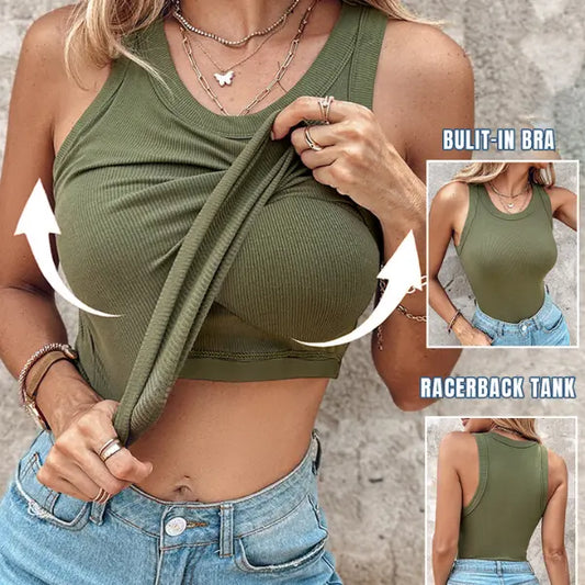 Bra-Free Ribbed Round Neck Tank
