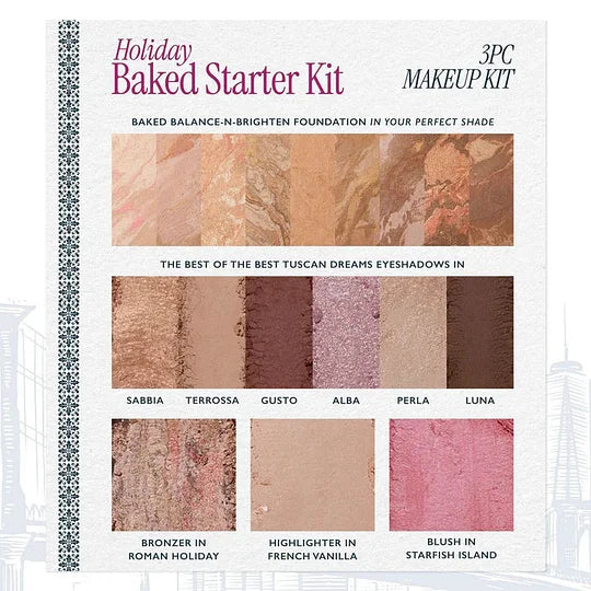 Tuscan Dreams Holiday Baked Starter Kit (4PC)-Full Face Makeup Palette, Foundation with Limited Edition Brushes