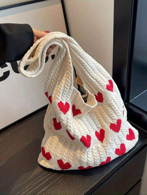Geometric Hearts Crochet Bag (Red)