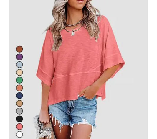 Panel Solid Color Flared Sleeve T-Shirt