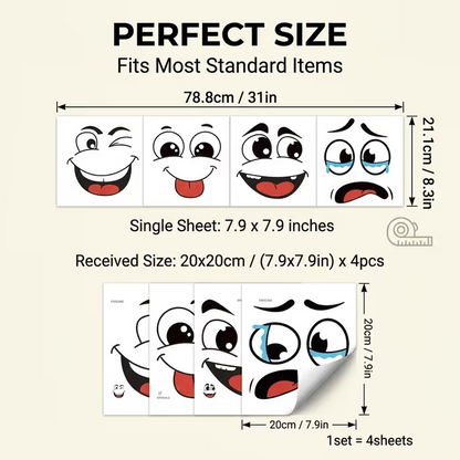 🔥Cartoon Face Stickers, Self-Adhesive Removable Decals with Glossy Finish, Multi-Surface Decor