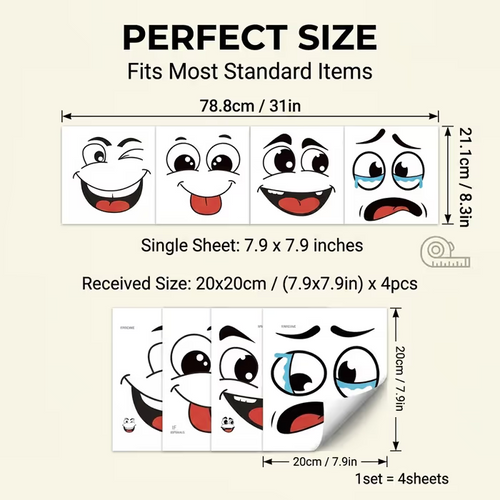 🔥Cartoon Face Stickers, Self-Adhesive Removable Decals with Glossy Finish, Multi-Surface Decor