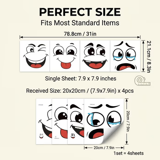 🔥Cartoon Face Stickers, Self-Adhesive Removable Decals with Glossy Finish, Multi-Surface Decor