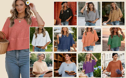 Panel Solid Color Flared Sleeve T-Shirt
