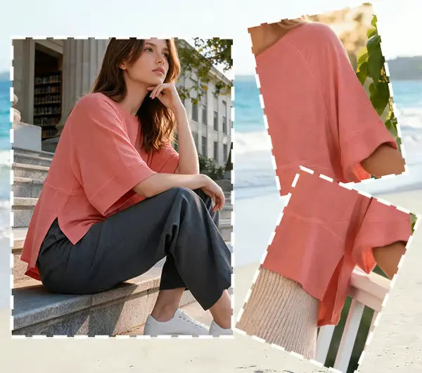 Panel Solid Color Flared Sleeve T-Shirt